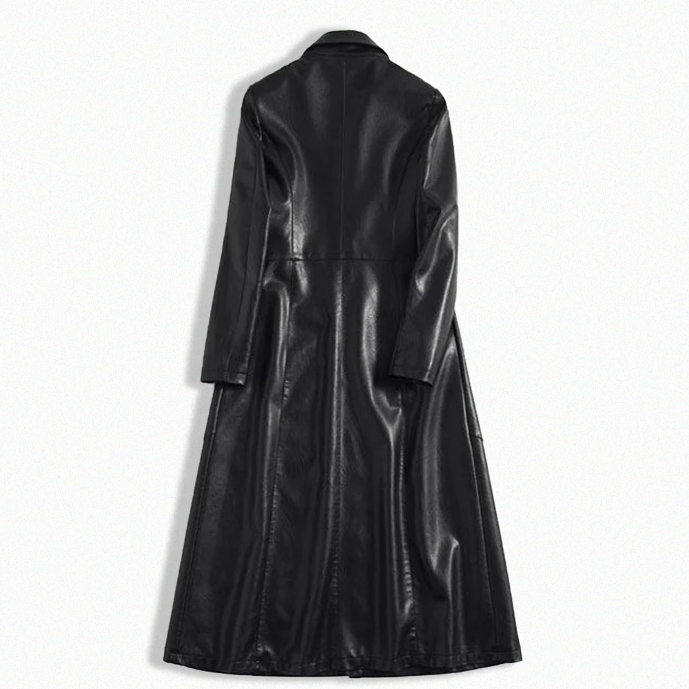 

Women Long Coat Fake Leather Single-breasted Long Overcoat Jacket Autumn winter 2020 New Fur collar Removable