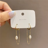 2021 new korean fashion simple personality metal chain tassel ring earring charm womens elegant pearl pendant jewelry