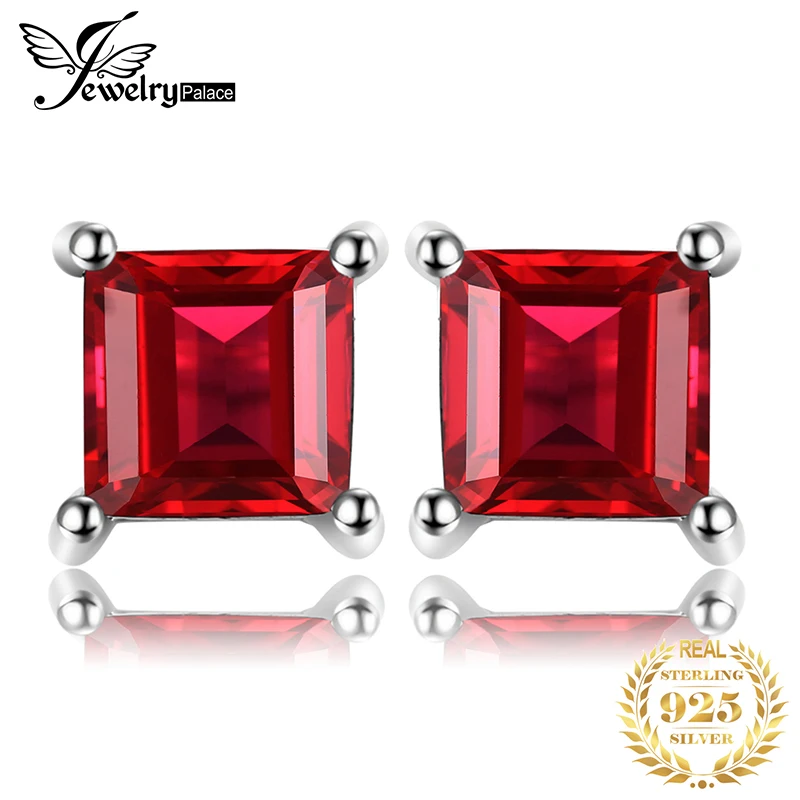 JewelryPalace квадратный 0.9ct Гранат 925 стерлингового серебра серьги стержня для Для женщин Классический Принцесса Cut ювелирные изделия