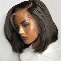 straight black short bob synthetic lace front wigs with side part for women glueless heat fiber hair realistic daily wear wig