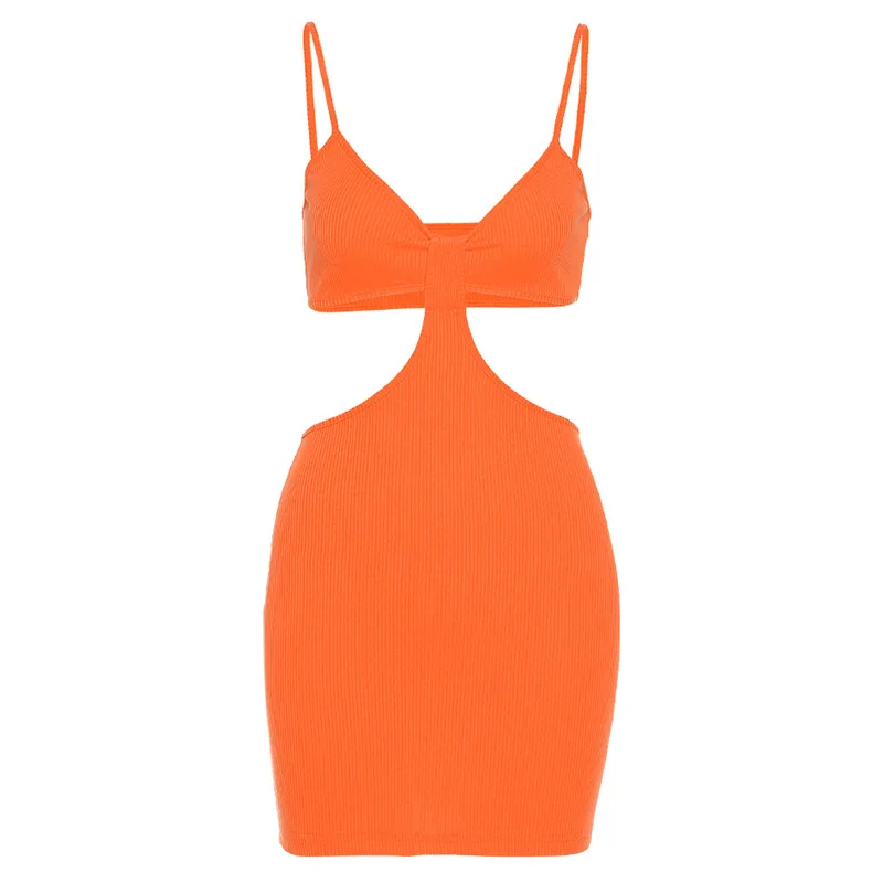 

Summer Dress Women Sexy Hollow Out Solid Color Sling Mini Dress Fashion Rib Knit Party Vacation Beach Bodycon Short Sleeve Dress