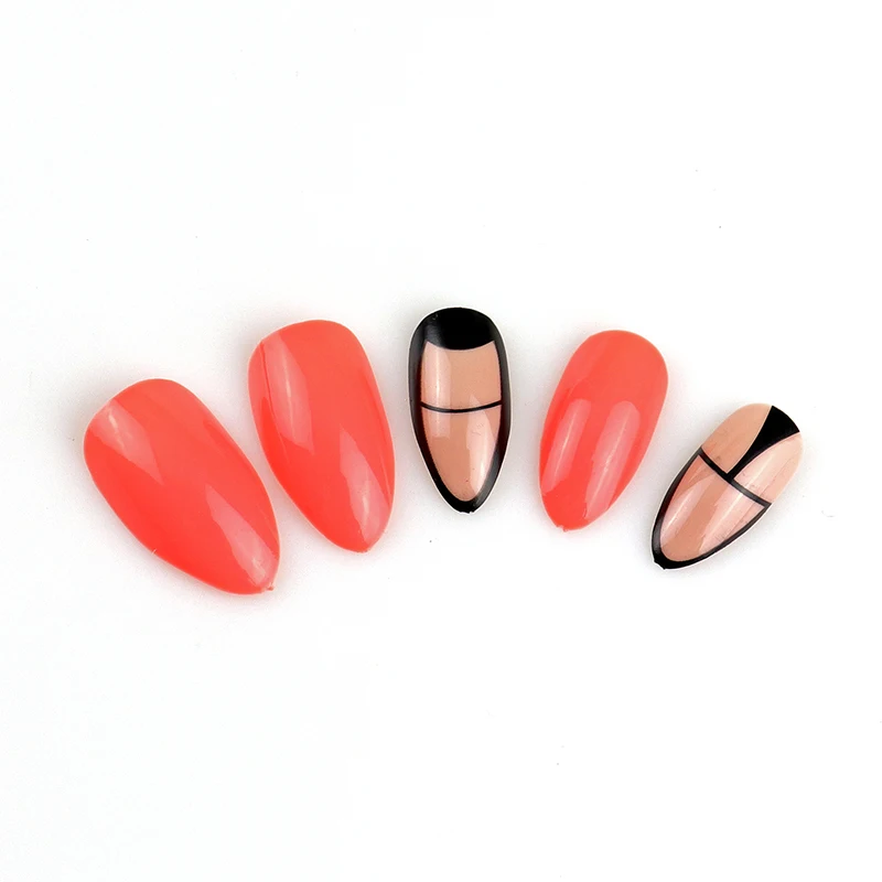 12Pcs Long Stiletto False Nail Tips With Glue Colorful Full Cover Fake Nails Tips Manicure Press On Nails Charms