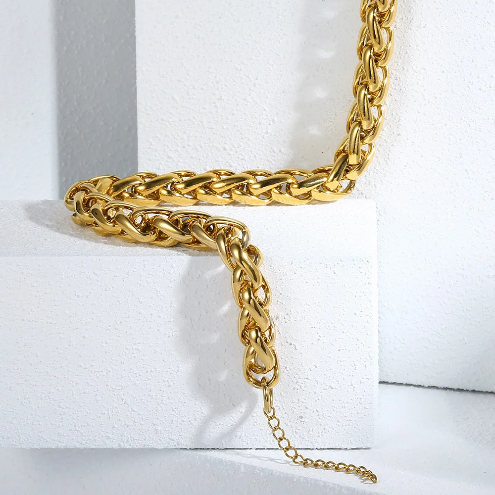 10 мм Ожерелье Большая крупная цепочка из пшеницы чокер эффектный Золотой ошейник