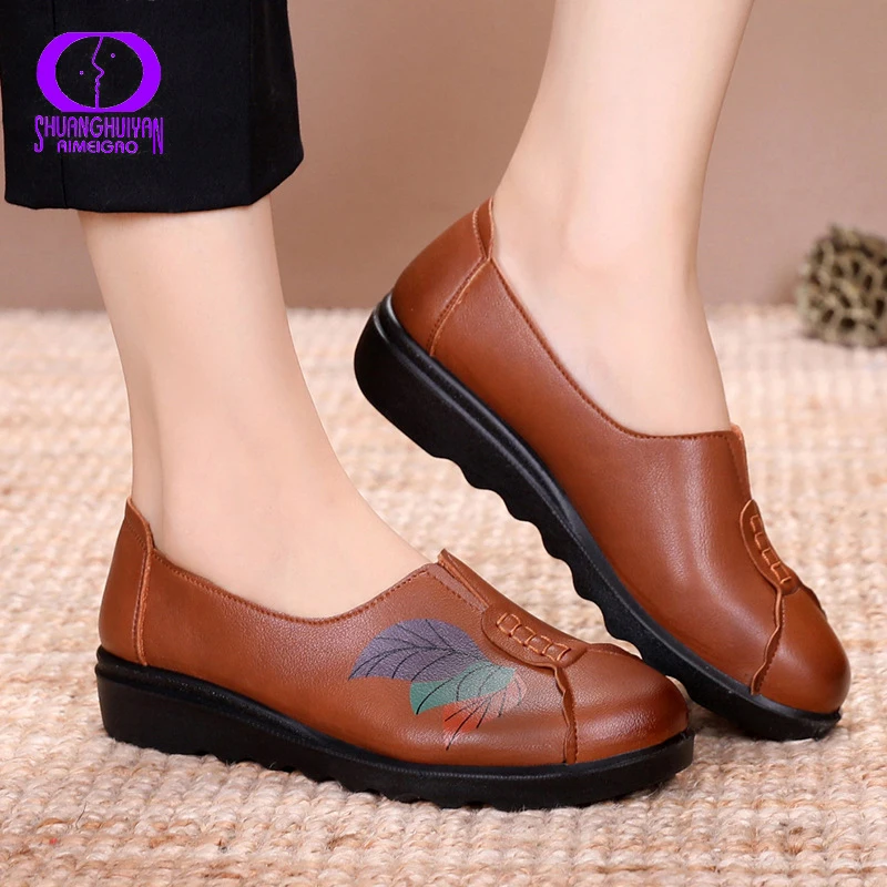 Женские кожаные туфли AIMEIGAO повседневные лоферы в китайском стиле с цветочным