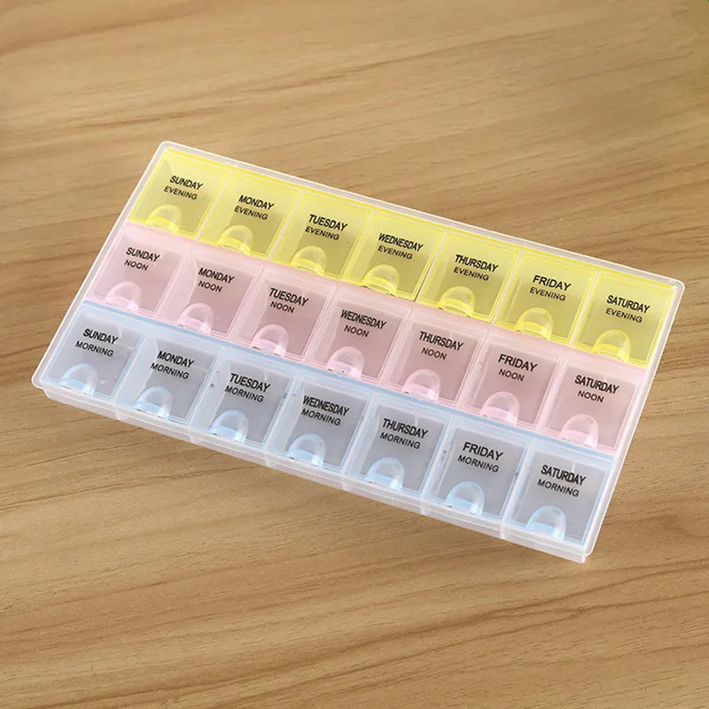 Прозрачный пластиковый контейнер для таблеток 7 дней на неделю 21 отделение |