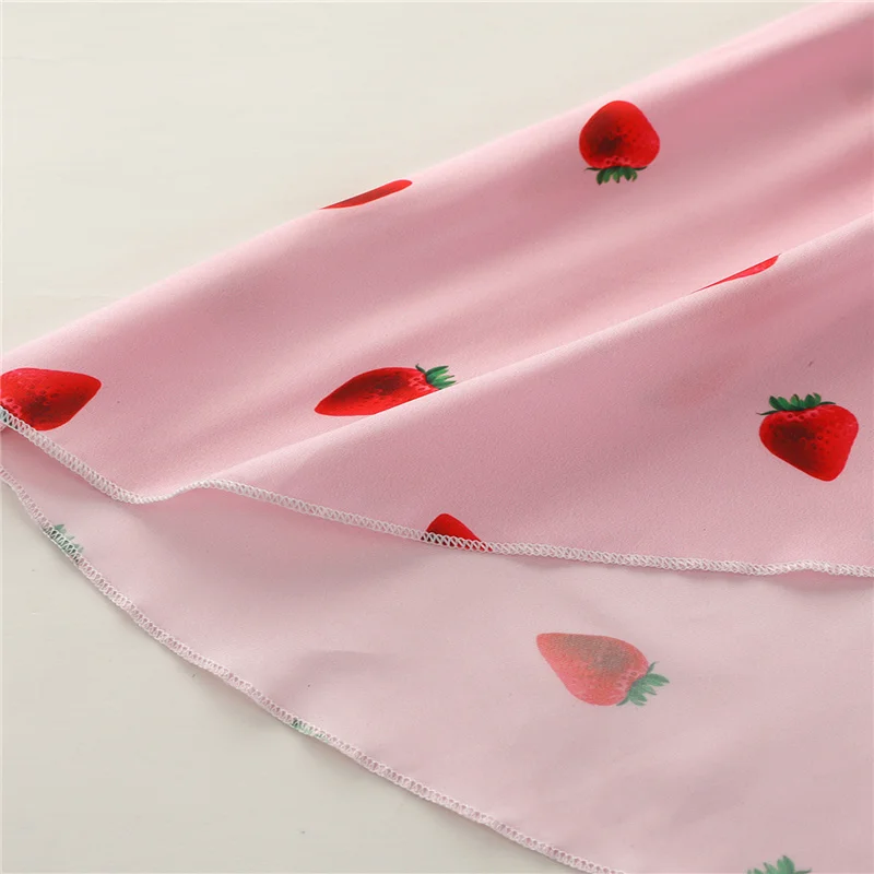 

Summer One-piece Clothing Toddler Baby Girl's Dress V-neck High Waist Strawberry Printing Sleeveless Irregular Dress 2-7Y