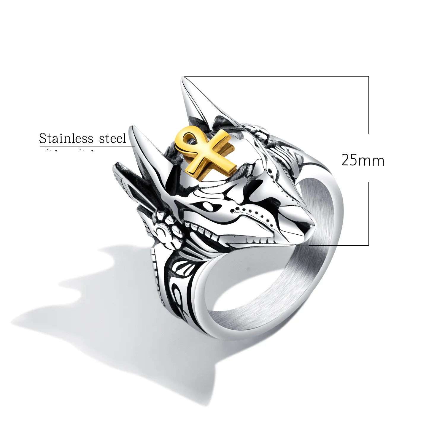 New  Domineer Anubis Egyptian Cross Titanium Steel Ring Game Poster Super Cool Wolf Head Stainless Steel Rings For Man images - 6