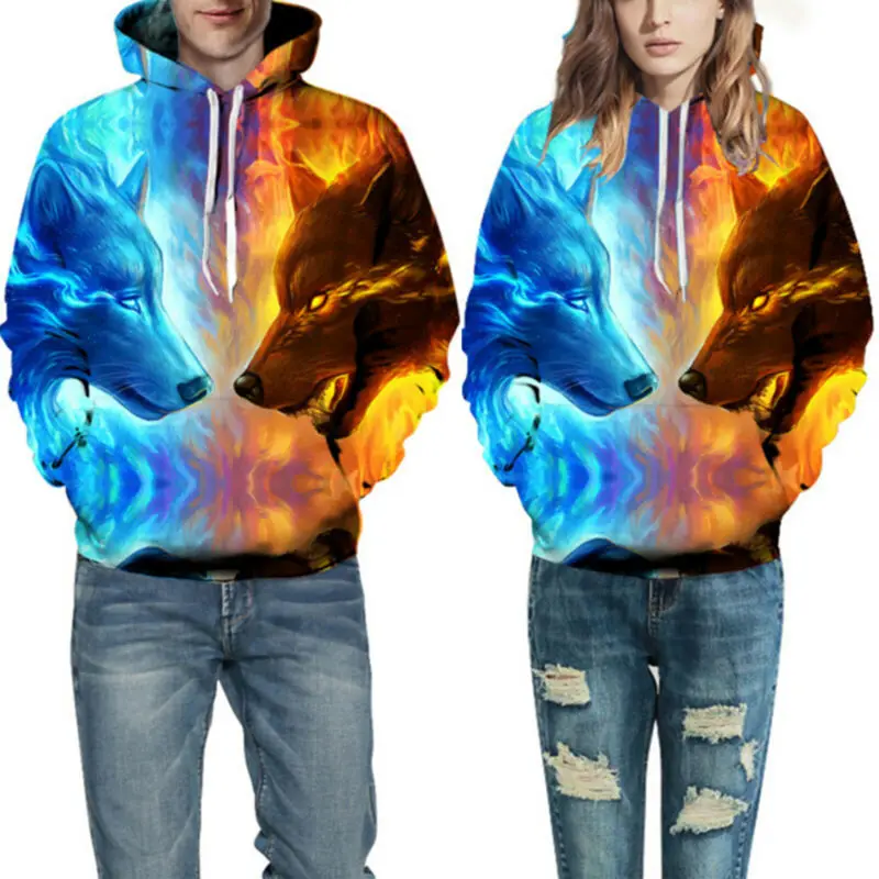 

Women Men Couple 3D Hoodie Sweatshirts Long Sleeve Autumn Baggy Hooded Pullover