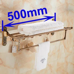 

Алюминиевая Складная Античная латунная вешалка для банных полотенец, держатель для полотенец для ванной комнаты, двойная полка с крючками, ...