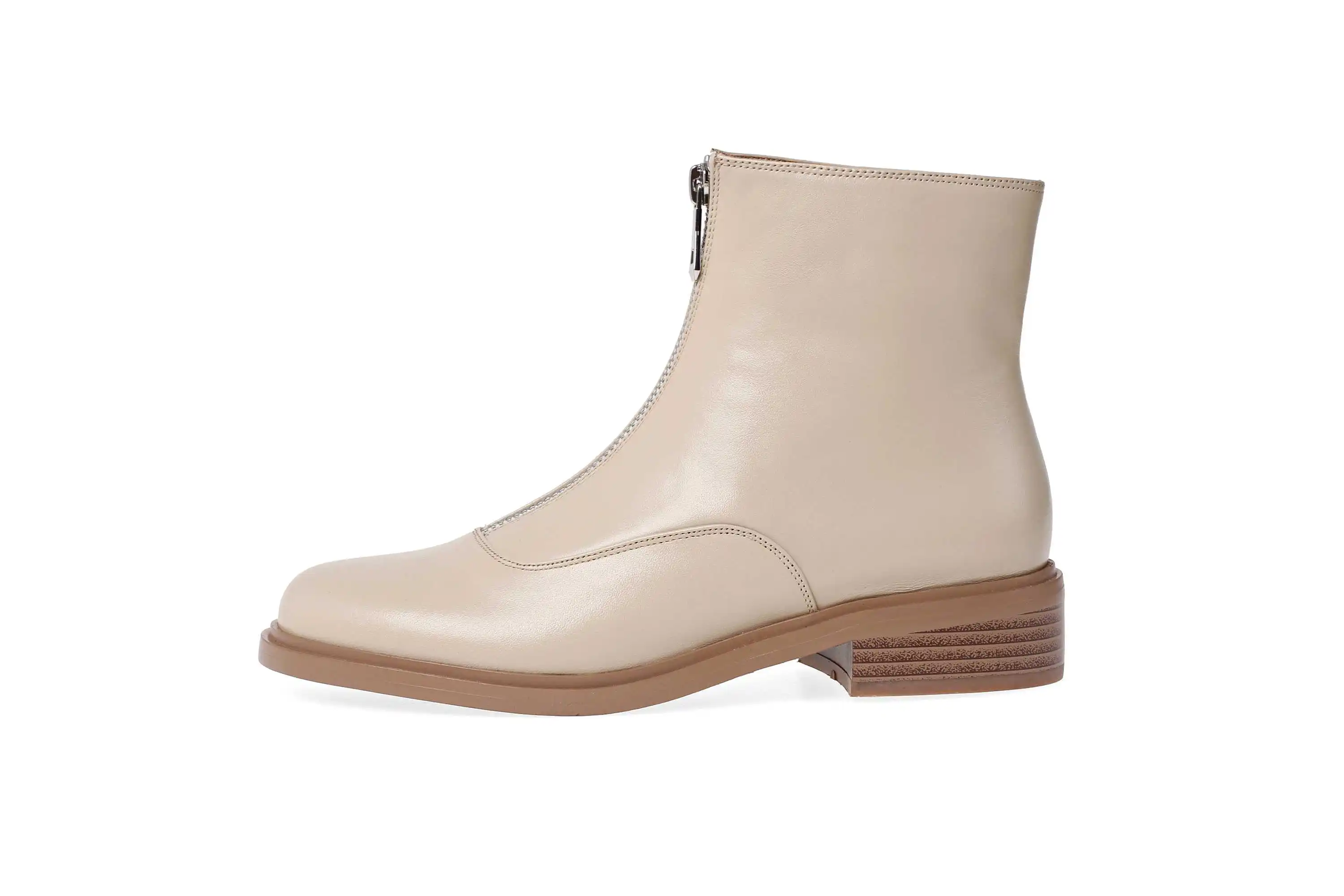krazing pot winter warm leisure simple style genuine leather solid round toe low heels women fashion Zipper punk ankle boots L00
