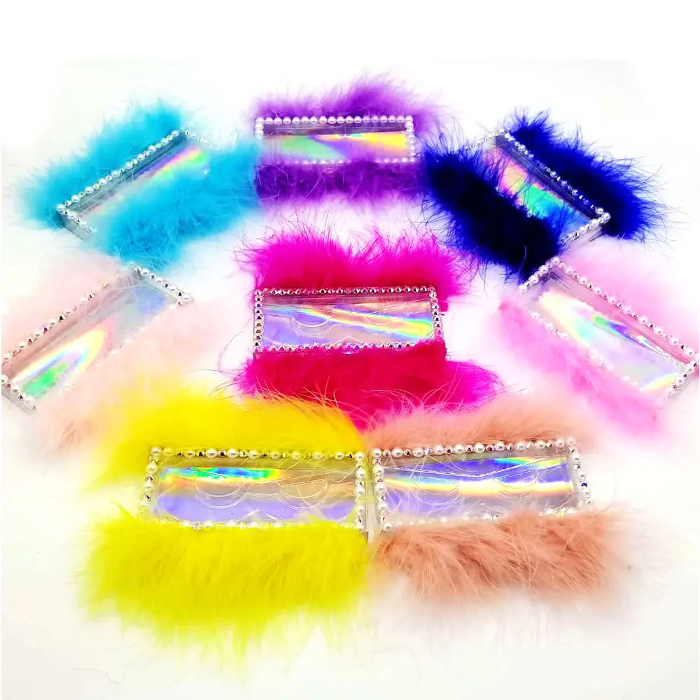 

NEW 10 set/lot Packing box for eyelash package plastic box color feather with tray 25mm Eyelashes DIY custom Logo