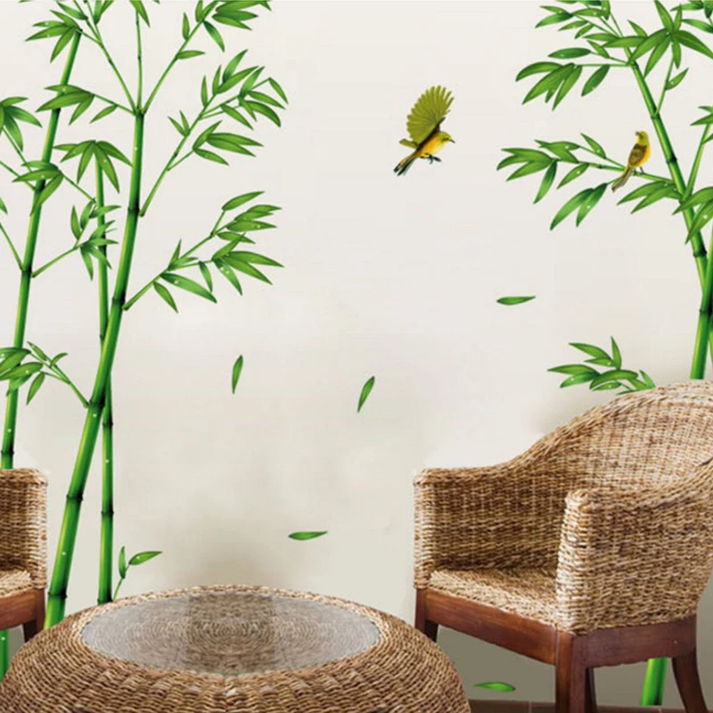 

2pcs Green Bamboo Wall Stickers PVC Waterproof Stickers Home Decoration Mural Paper Living Room Background Wall Stickers