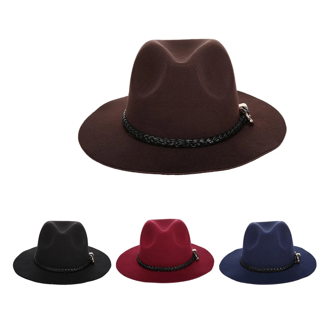

Unisex Men Plain Fedora Felt Derby Hat With Adjustable Strap