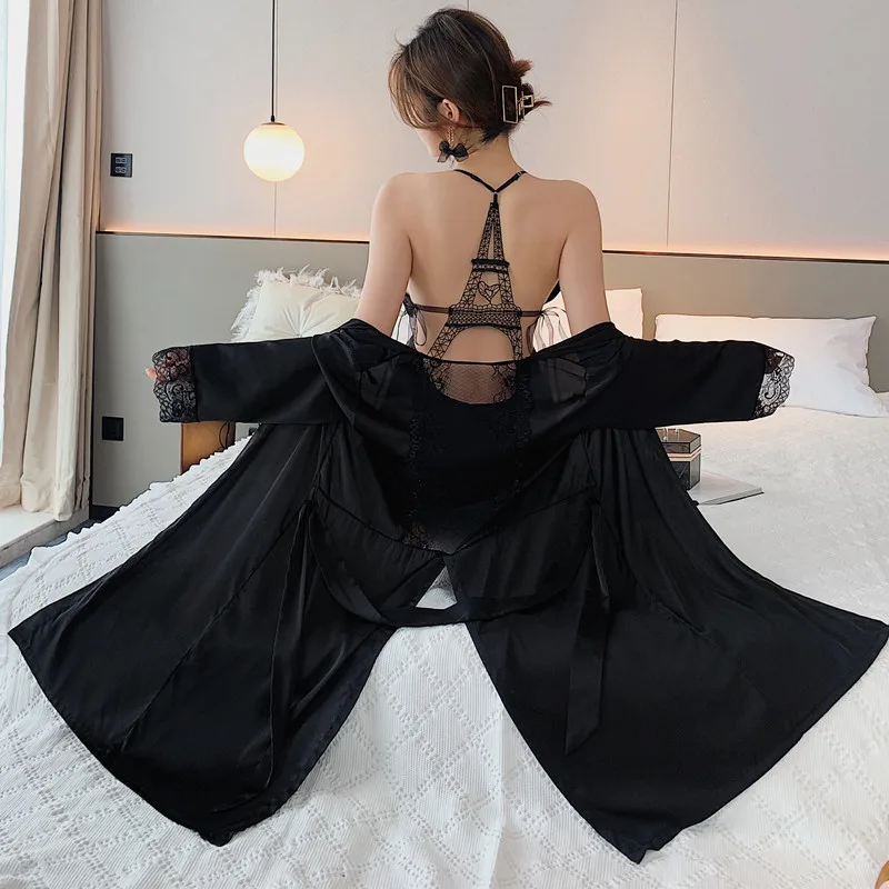 

Women Sexy Lace Kimono Bathrobe Gown Satin Solid Wedding Bride Bridesmaid Robes Nightwear Lace Rayon Female Sleepwear Pajamas