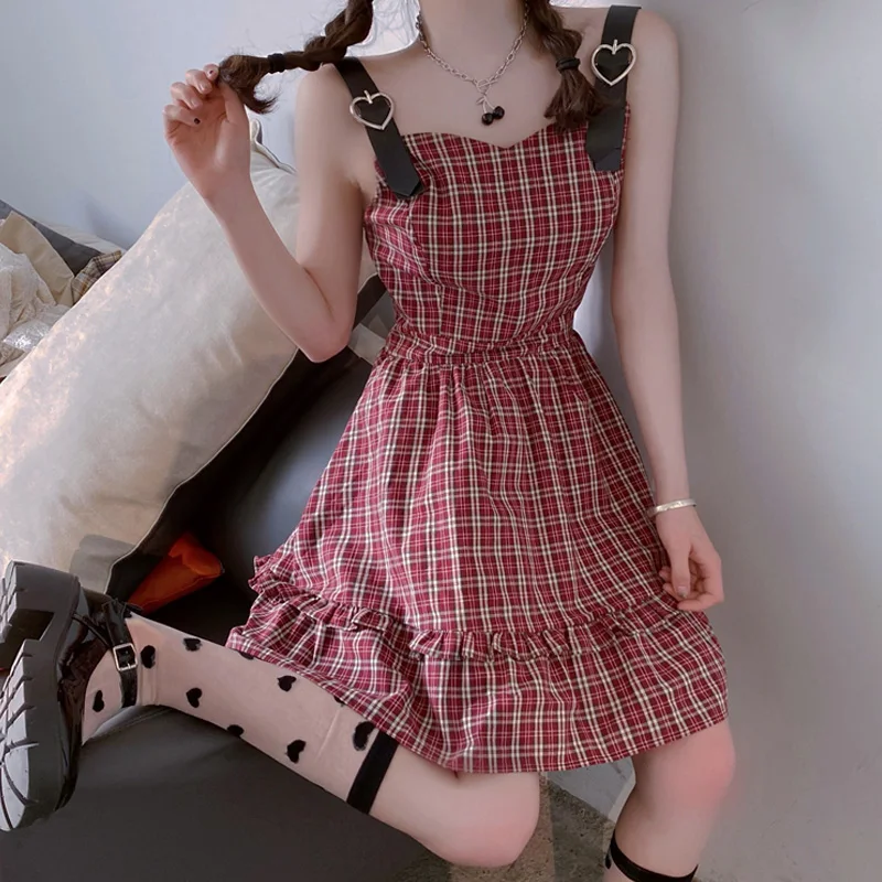 

Kawaii Girl Lolita Lattice Camisole Dress Women 2021 Summer New Cute Ruffle Sleeveless Dress Vestido Sexy Backless Mini Dresses