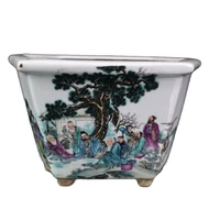 chinese old porcelain pastel flower pot with figure painting pattern