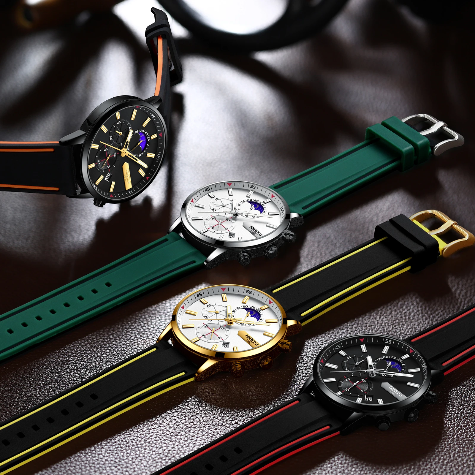 

NIBOSI 2021 Mens Watches Brand Luxury Casual Sport Chronograph Quartz Silicone Wristwatches Waterproof Men's Wrist watch Man