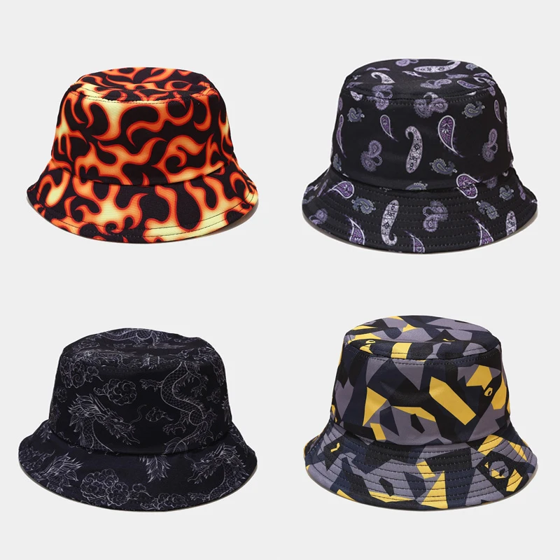 Панама с принтом тай-дай Бабочка огонь облако дракон рыбацкая шляпа мужская и