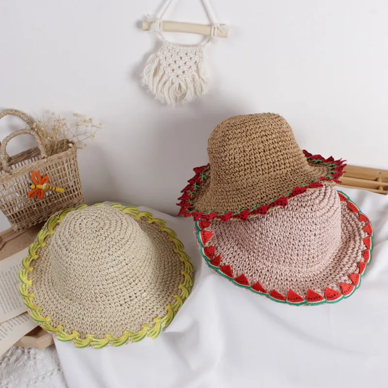 

Шляпа с 3D-принтом фруктов для мальчиков и девочек, мягкая пляжная соломенная шляпа с защитой от солнца, в стиле унисекс, складная, летняя