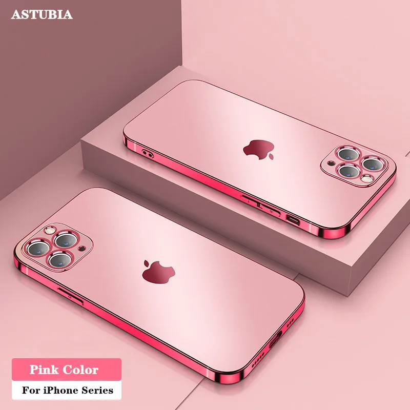 

2021 Square Plating Transparent Soft Thin TPU Case For iPhone 12 11 Pro Max Mini XS MAX X XR 7 8 Plus SE2 Clear TPU Cover Coque