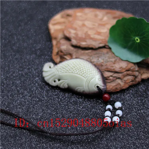 Ожерелье с подвеской в виде рыбы из нефрита 2 цвета | Украшения и аксессуары