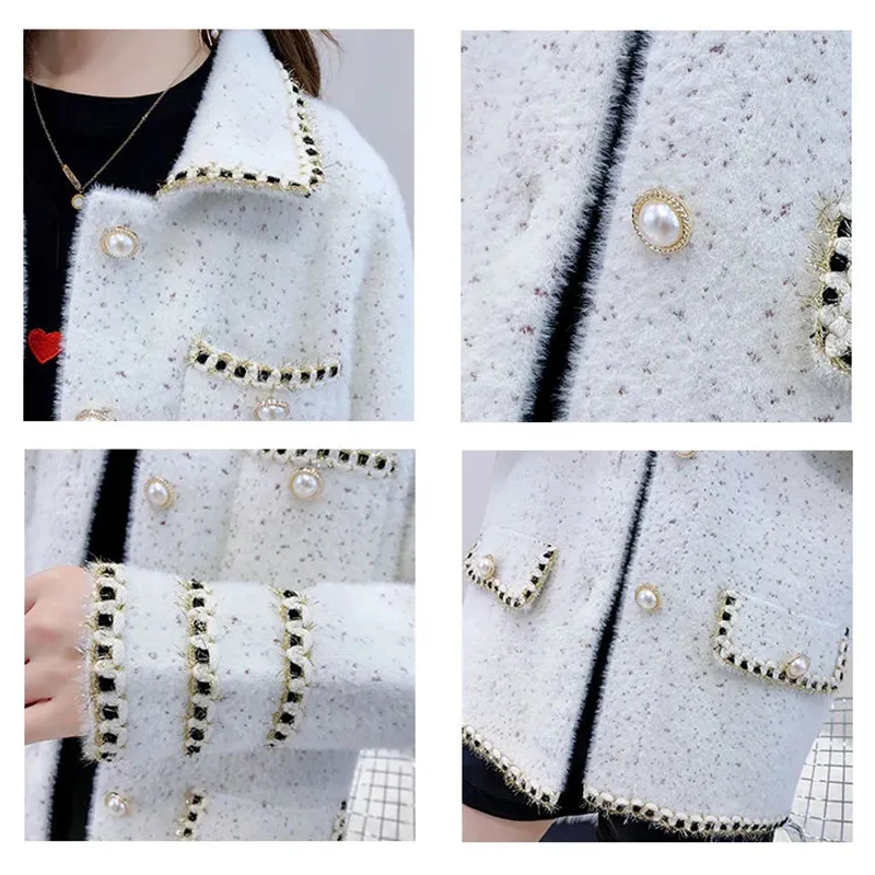 

Elegant Fashion Lapel Long Sleeve Coat Autumn Korean Sweet Loose All-Match Outerwear Vintage Chic Faux Mink Fleece Jacket Women