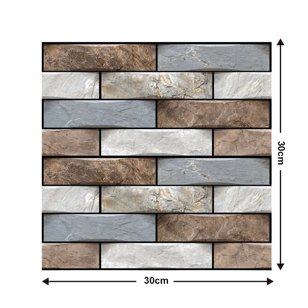 

12pcs 3D Wall Tile Stickers 30x30cm Waterproof Soundproof Anti-Collision Simulation Brick Kitchen Bathroom Self-adhesive Decor