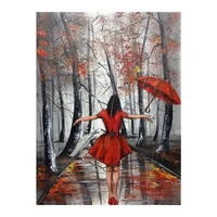 umbrella red dress woman diamond painting round full drill diy mosaic embroidery 5d cross stitch autumn woods portrait picture