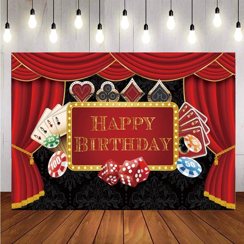 

Casino Party Photography Backdrop Poker Las Vegas Happy Birthday Party Photo Background Photo Studio Props Decor Banner