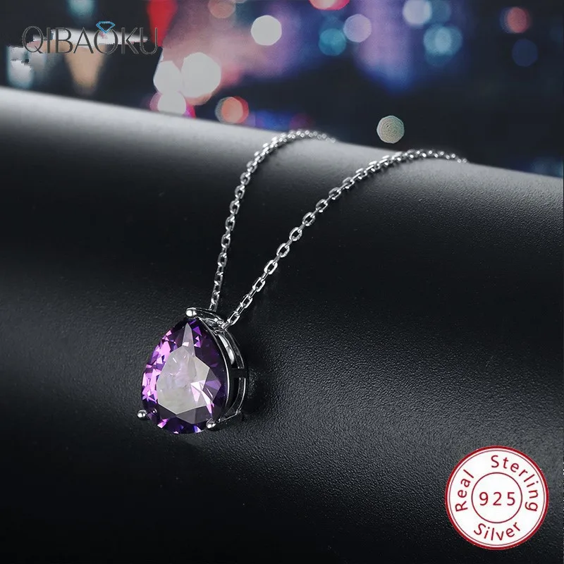 

Real 925 Sterling Silver Necklaces for Women Chain December Birthstone Cubic Zirconia Necklace Amethyst Pendant Jewelry