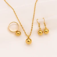 gold color plain bead jewelry round pendant chain necklace ball earrings pendant ring women jewelry set gift