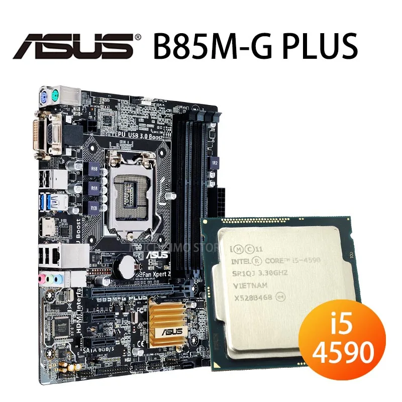 Billig LGA 1150 ASUS B85M-G PLUS Motherboard + CPU Intel Core I5 4590 Motherboard Set DDR3 HDMI-kompatibel B85 Placa-Mãe 1150 3,3 GHz