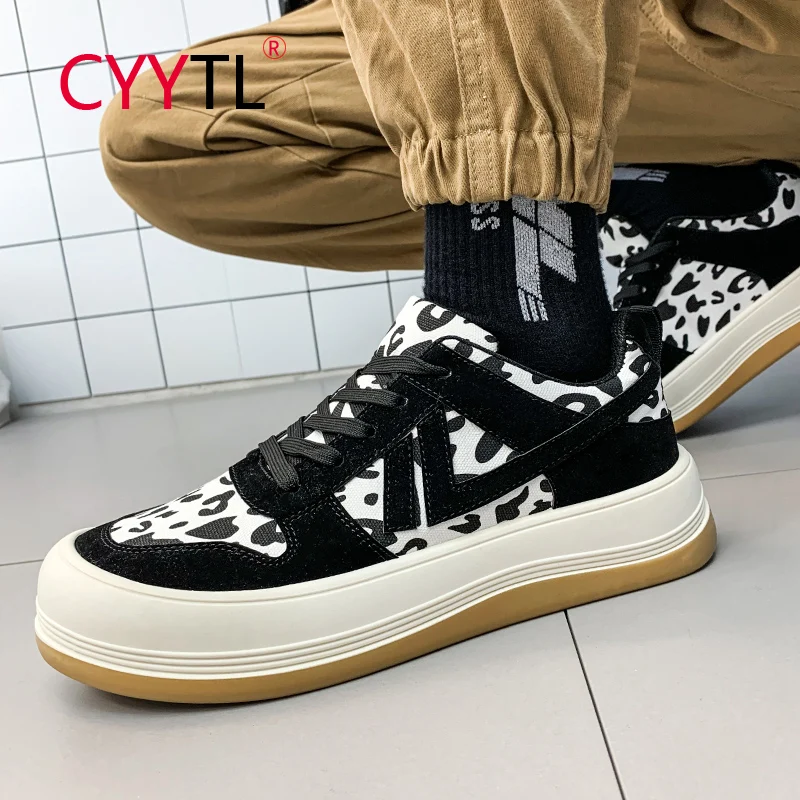 

CYYTL Luxury Designer Casual Men Shoes Thick Soled Platform Loafers Sneakers Leopard Printed Students Boys Mocasines Hombre