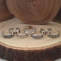 7pcs retro hollow carved star moon toe rings kits bohemian adjustable opening finger ring for women boho beach foot ring jewelry