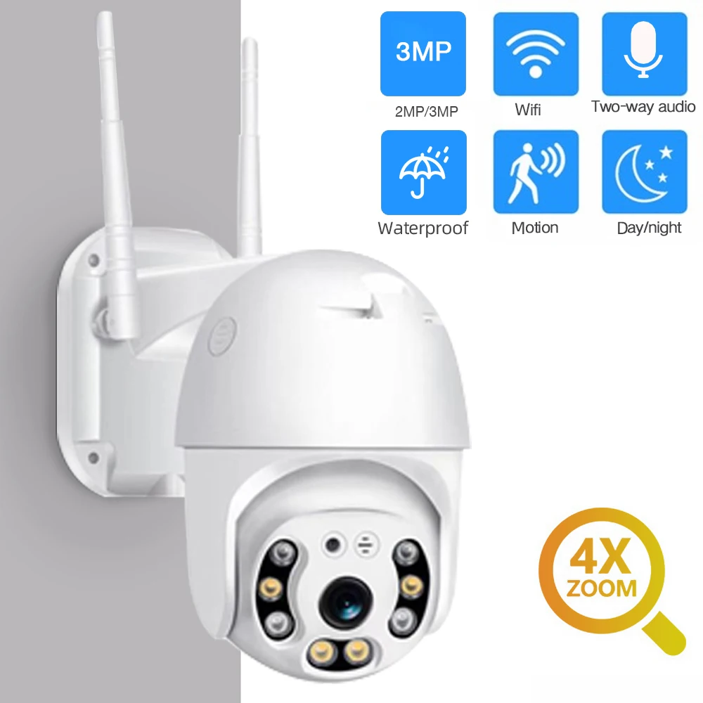 

3MP 2MP Security WIFI Camera Outdoor 1080P PTZ Speed Dome Wireless IP Camera CCTV Pan Tilt 4XZoom IR Network Surveillance