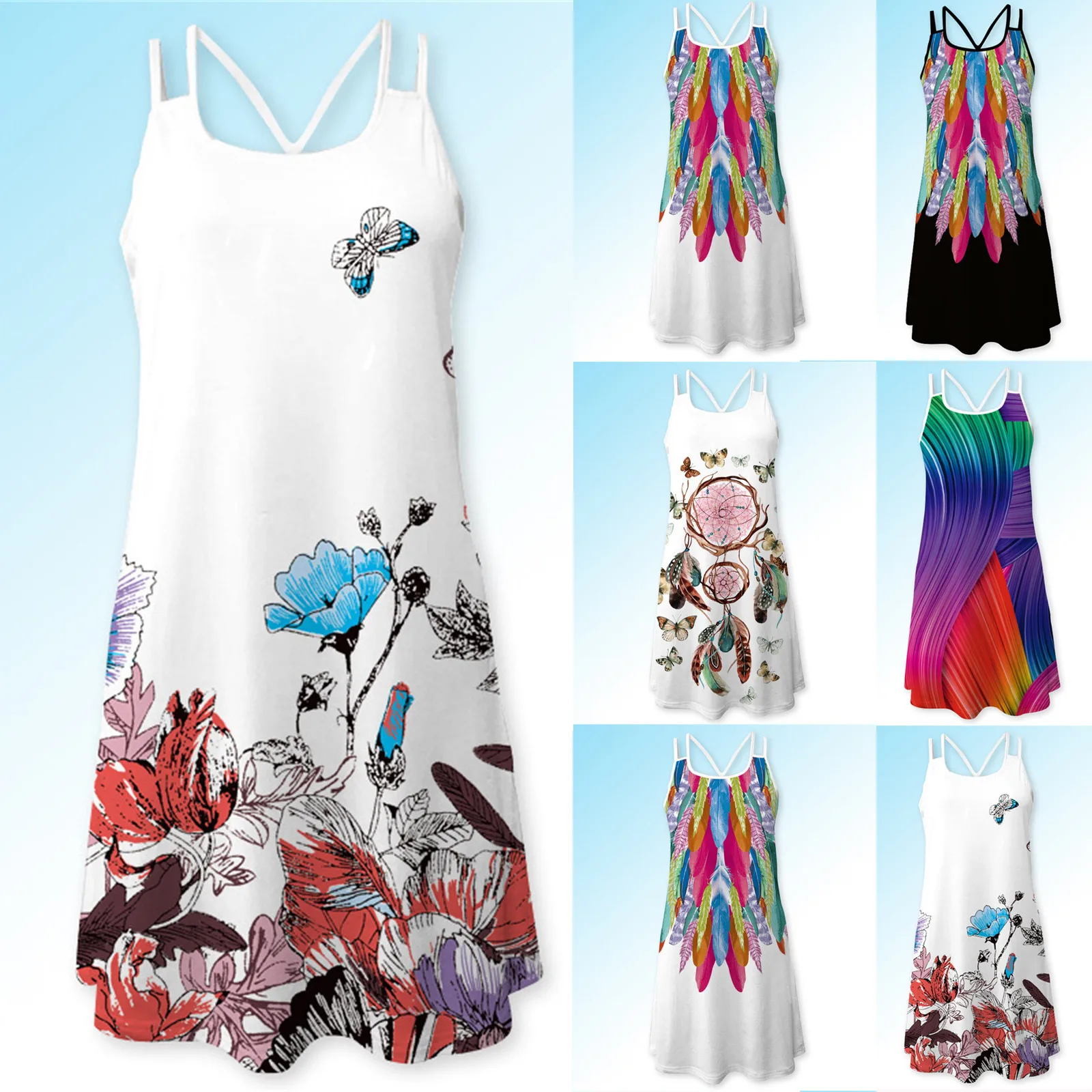 

Women'S Summer Sleeveless Dress New Style 3d Printing Sling O-Neck Hollow Slim Ladies Dress vestidos de mujer casual M*