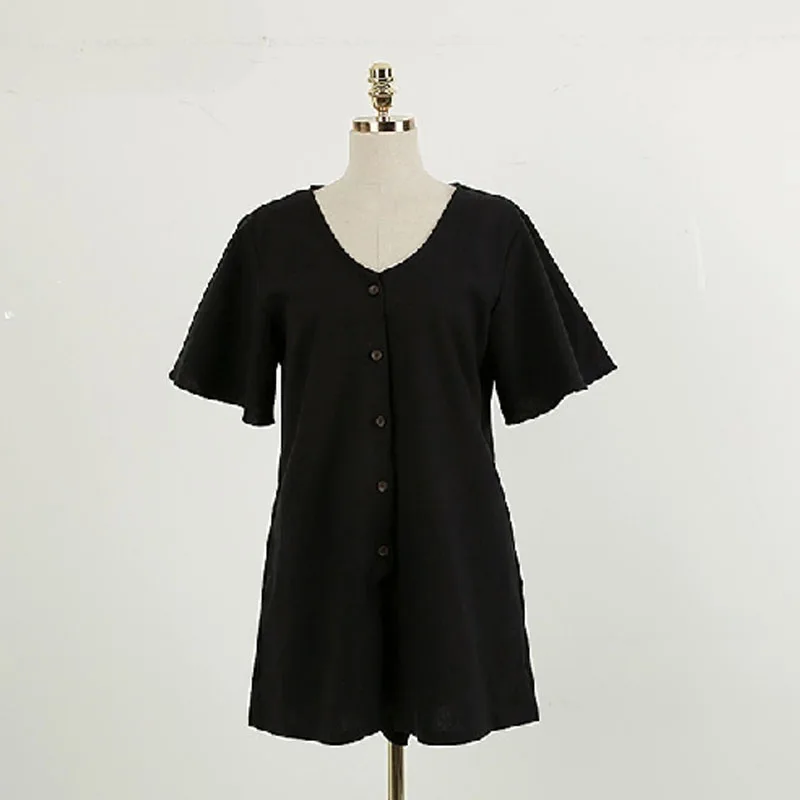 

2021 Women Summer Short Sleeve Shirts Fashion Black White Short Loose Blouse Beach Holiday Casual Dress Pants Streetwear Dresses