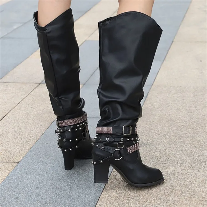 

Corporis big size 35-43 fashion high heels shoes woman classic prom women boots rivet Motorcycle boots elegant knee high boots