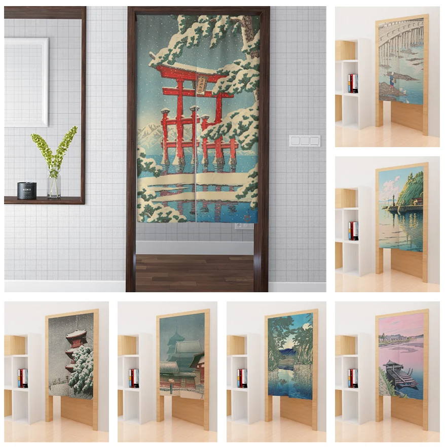 Занавеска на дверь в японском стиле с рисунком нары настенная Штора для дверей
