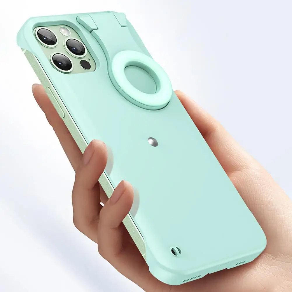 

Camera Lens Protect Phone Case For IPhone 12 Solid Color Hard PC Cover 54 LED Selfie Ring Light For YouTube Selfie Photography