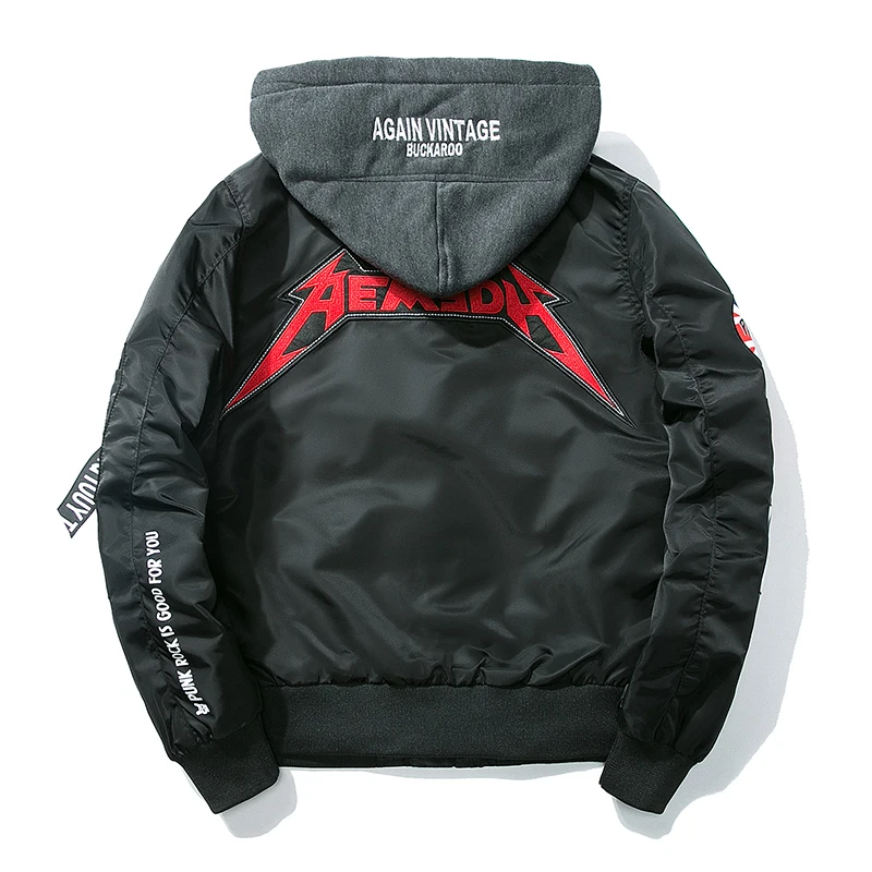 

Mens Jacket Hooded Bomber Warm Jacket Autumn & Winter Embroidered Flower Outwear Men Clothes Padded Coat Thick Baseball Jacket