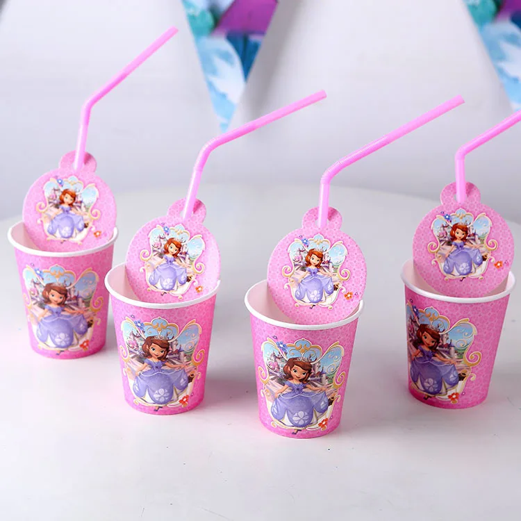 

9/16pcs Princess Sofiaed Cartoon Pink Disposable Tableware Sets Kids Girls Birthday Party Decorations For Family Picnic Supplies