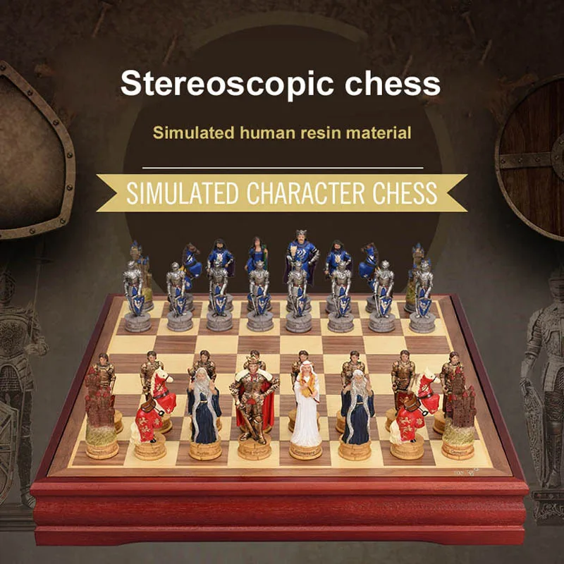 

Портативный стерео Шахматный набор, высококачественные Веселые шахматы из смолы для больших людей, западные шахматы, головоломки, повседневные шахматы