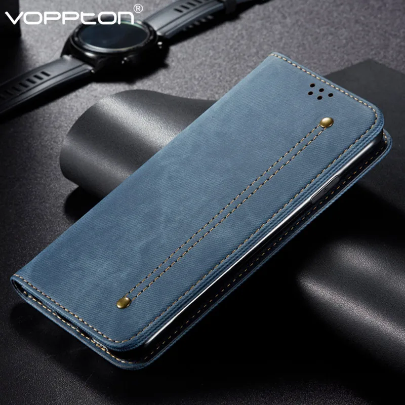 Wallet Magnetic Flip Case For Xiaomi Poco F2 Pro Phone Denim Retro Fabirc Stand Cover Pocophone | Мобильные телефоны и