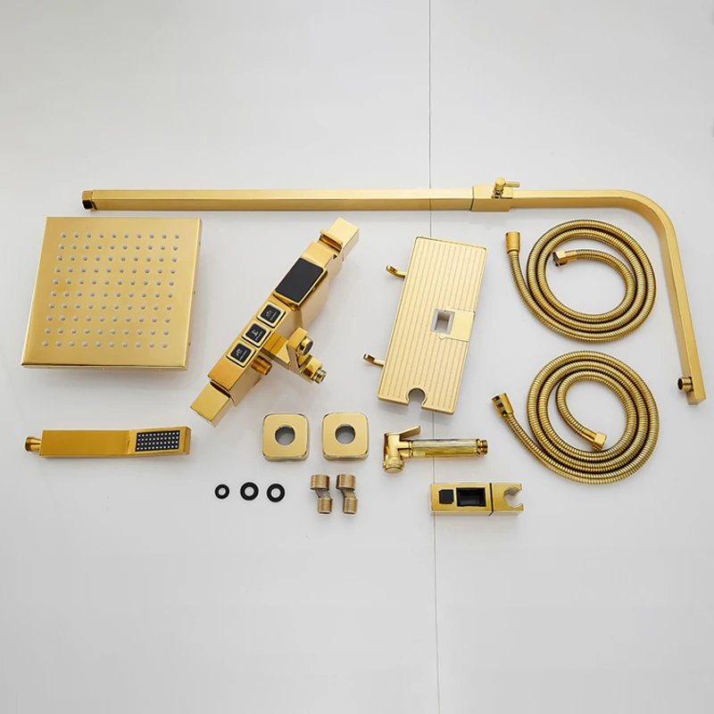 Золотая Душевая система для ванны набор цифровых смесителей от дождя смеситель