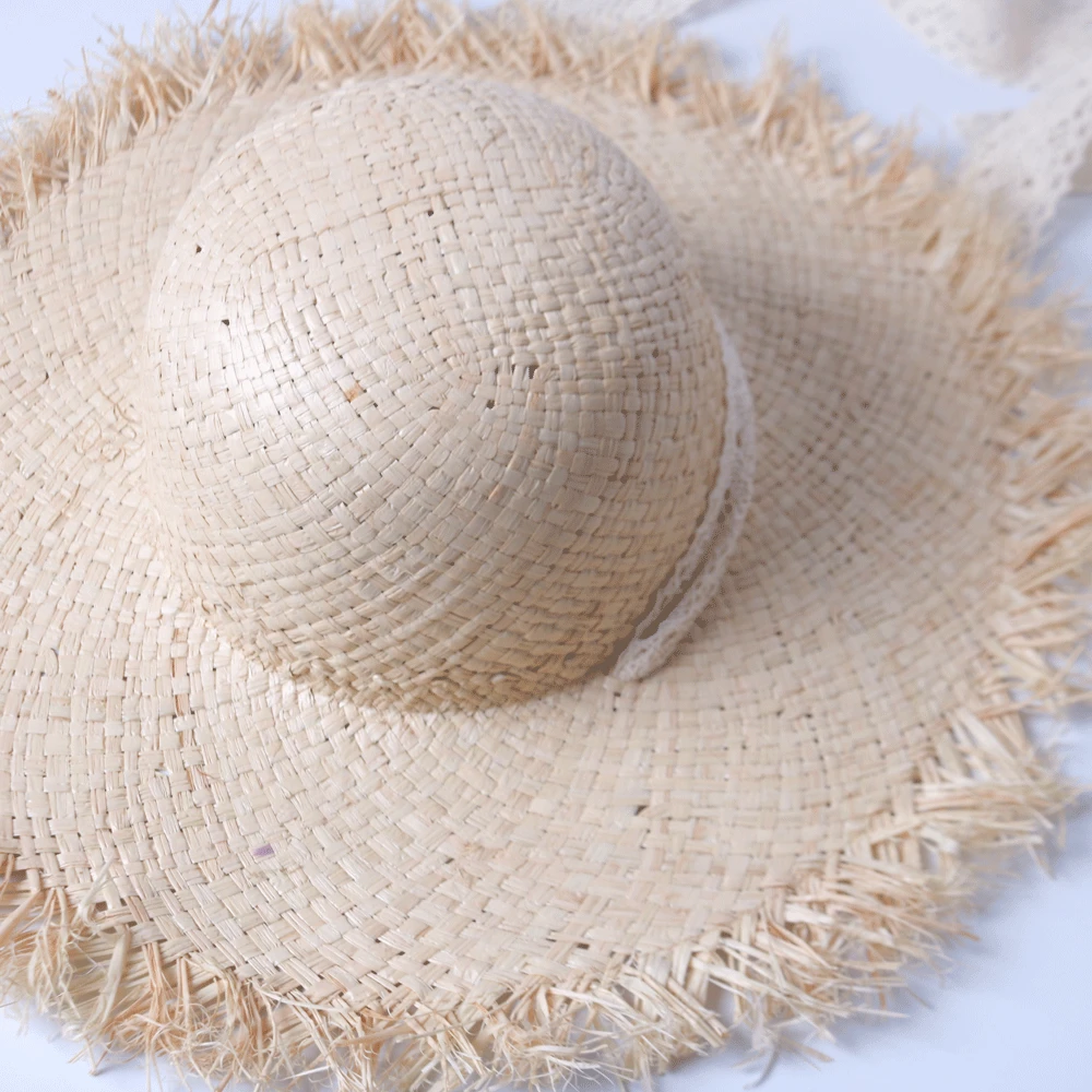 

Handmade Parent-Child Straw Sun Hats Large Wide Brim Gilrs High Quality Natural Raffia Panama Beach Straw Caps For Holiday Gorro