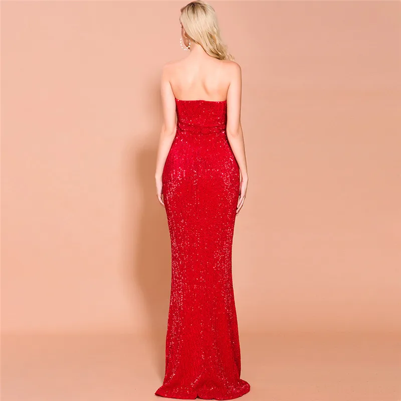 

Women Summer Dresses 2020 Sexy Bling Sequined Vintage Elegant Party Night Maxi Dress Strapless
