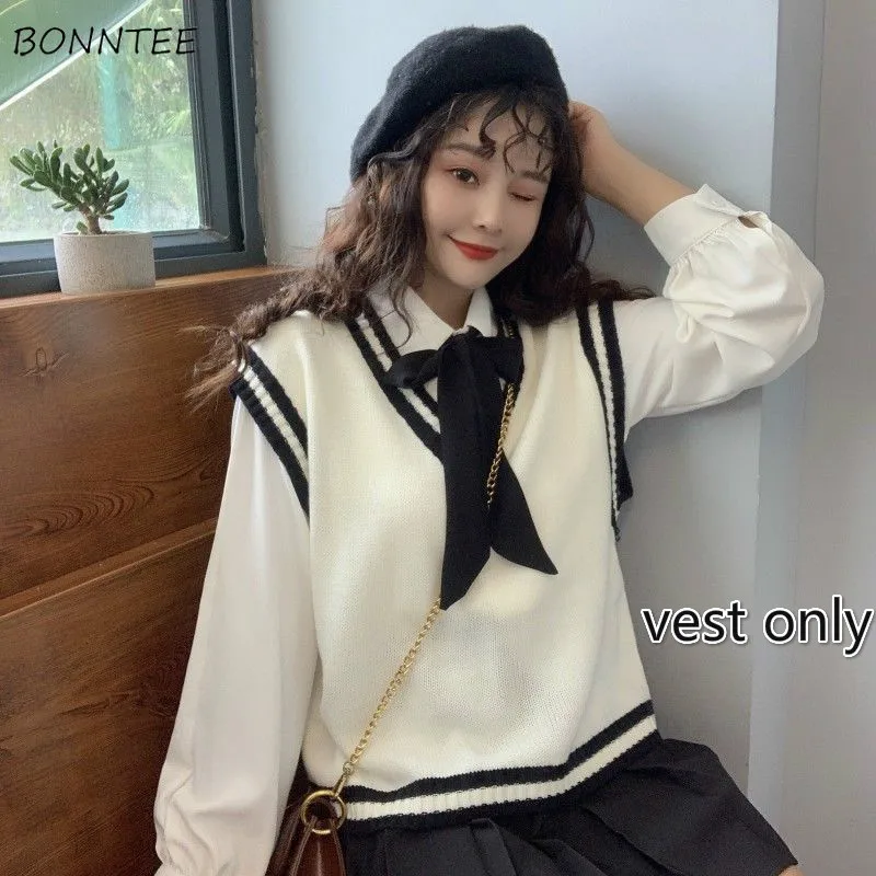 

Sweater Vests Women Students Korean Style Sleeveless Preppy All-match Casual Ulzzang Fashionable Spring-autumn Popular Ladies