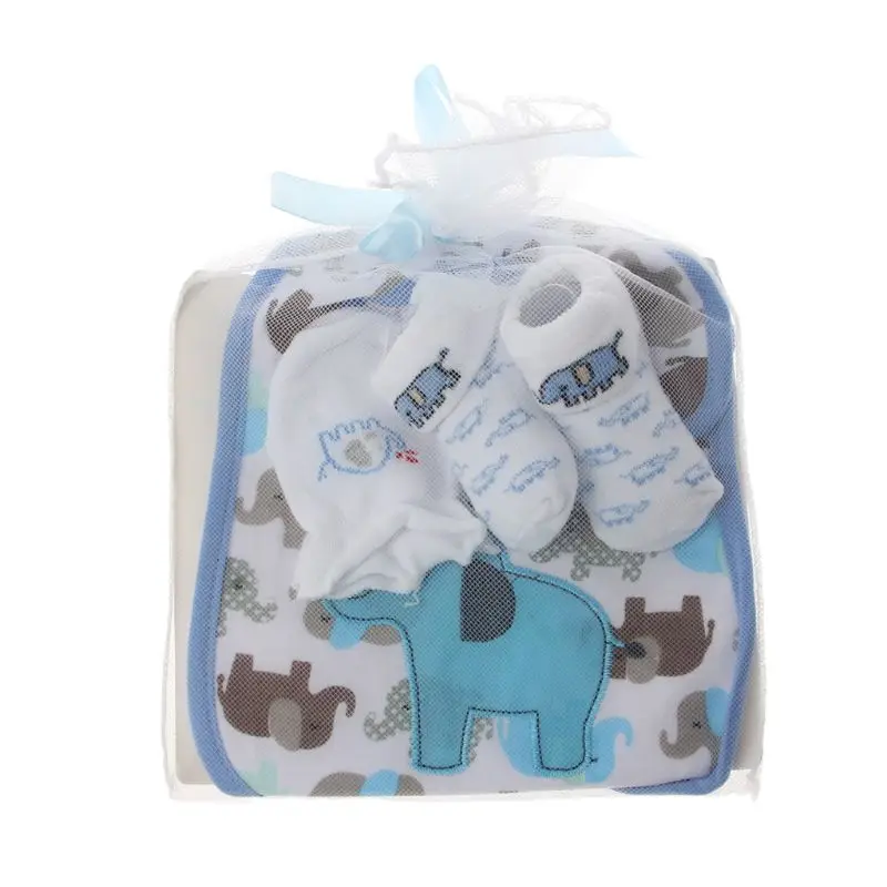 

1 Bag Baby Cotton Bibs Towel Socks Sets Newborn Kids Burp Cloths+Socks +Anti-scratch Gloves Boys Girls Birthday Gift