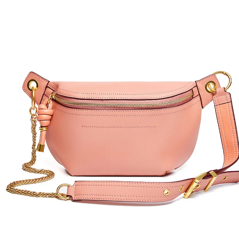 

High Quality Shoulder Wild Messenger Bag Genuine Leather Women Waist Bags Luxury Chain Belt Crossbody Female Fashion Chest Bag